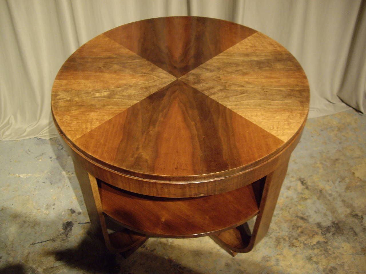 French Art Deco Round Walnut Table