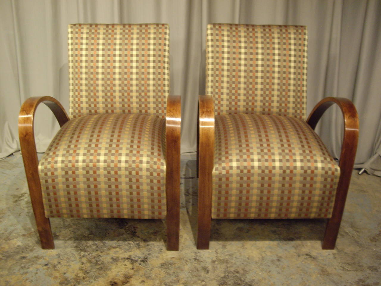 French Pair of Art Deco Walnut Armchairs