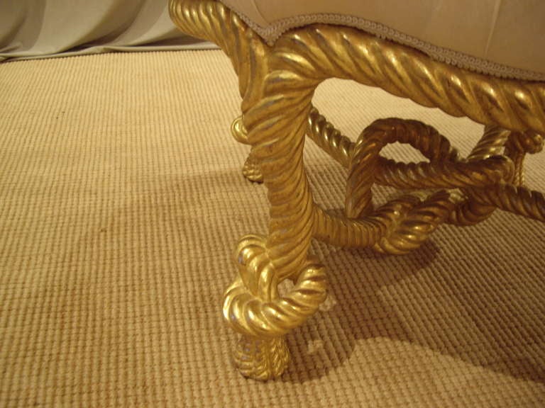Twisted Rope Gilt Stool Napoleon III Style In Excellent Condition For Sale In New Orleans, LA
