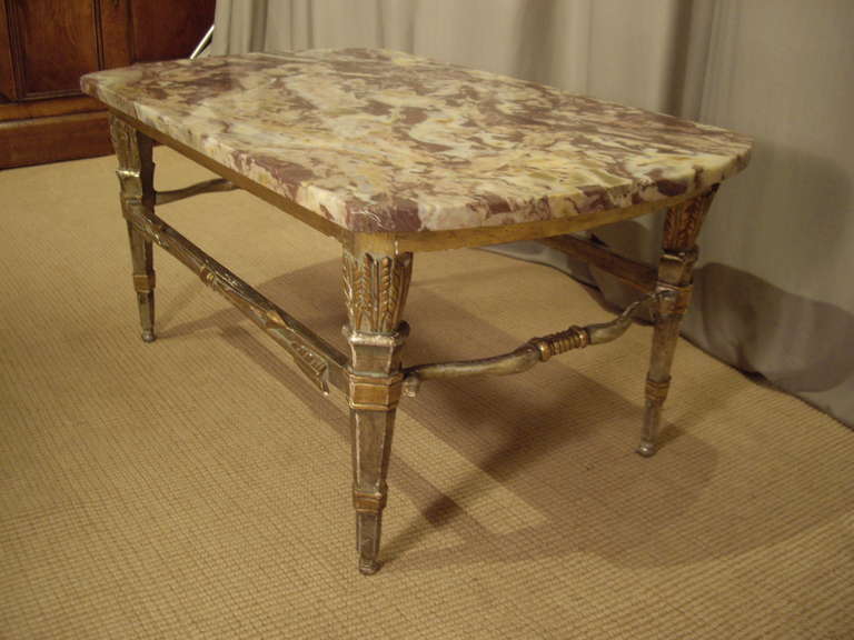 French Directore Style 1920's Carved Wood/marble Coffee Table