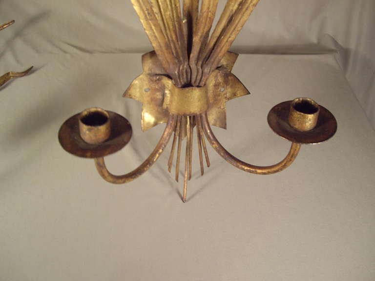 Pair of Vintage Tole Wheat Sconces 2