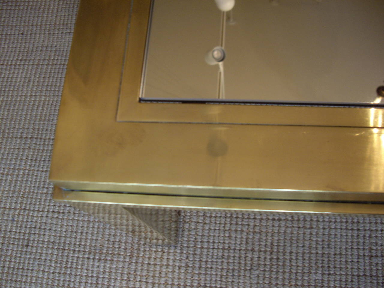 French 1970s Brass and Mirror Vintage Coffee Table For Sale