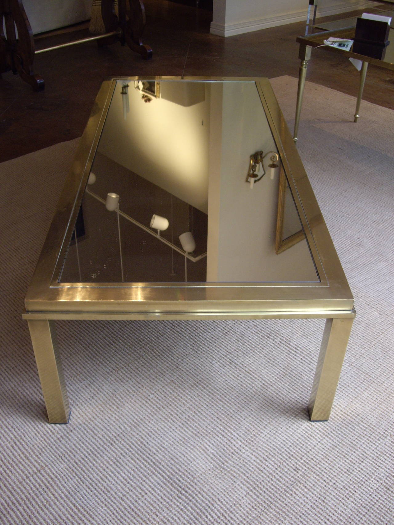 Late 20th Century 1970s Brass and Mirror Vintage Coffee Table For Sale