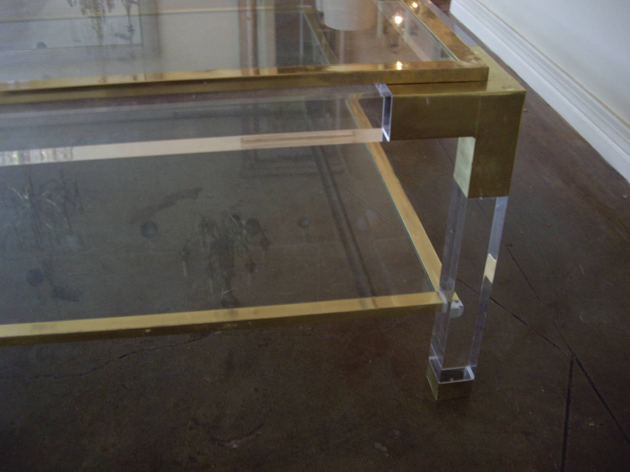 20th Century Vintage Brass, Lucite and Glass Square Coffee Table
