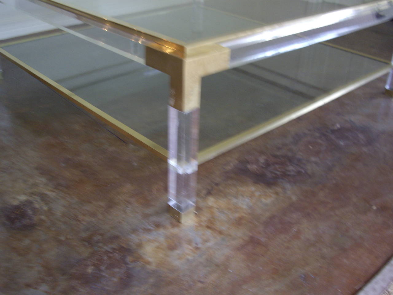 Vintage Brass, Lucite and Glass Square Coffee Table In Good Condition In New Orleans, LA