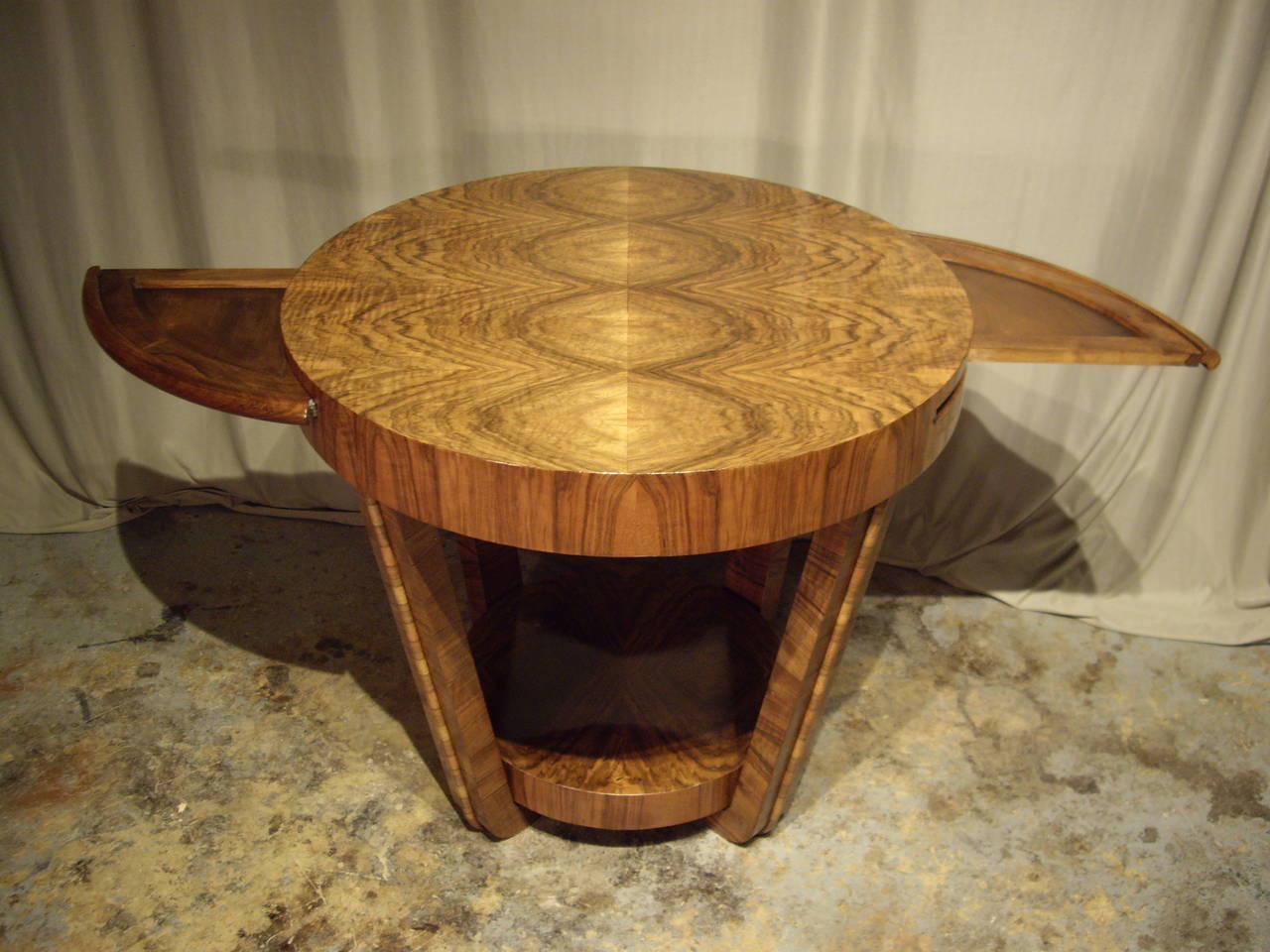 French Unusual Round Walnut Art Deco Table