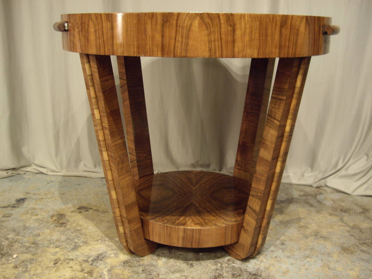 Veneer Unusual Round Walnut Art Deco Table