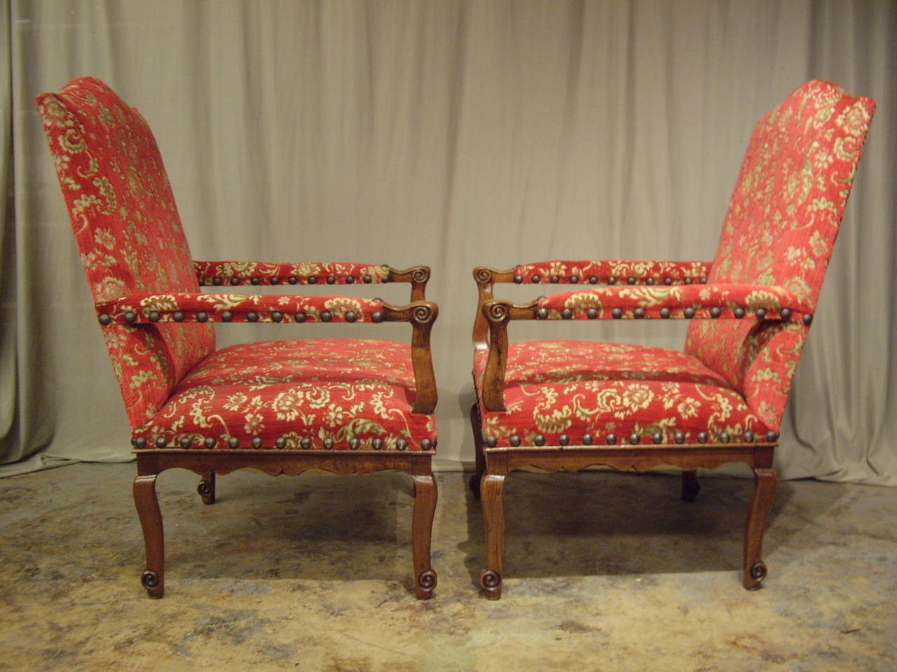 French Pair of Large Provincial Regence Armchairs For Sale