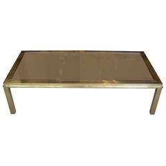 1970s Brass and Mirror Vintage Coffee Table