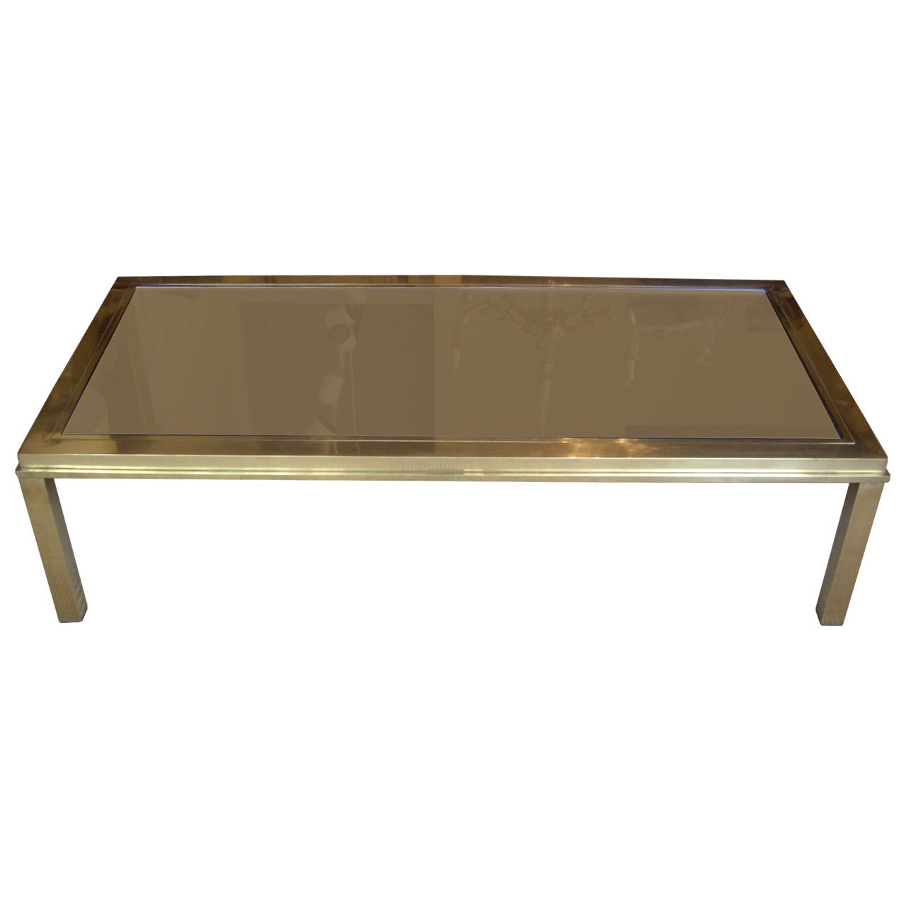 1970s Brass and Mirror Vintage Coffee Table For Sale