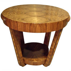 Unusual Round Walnut Art Deco Table