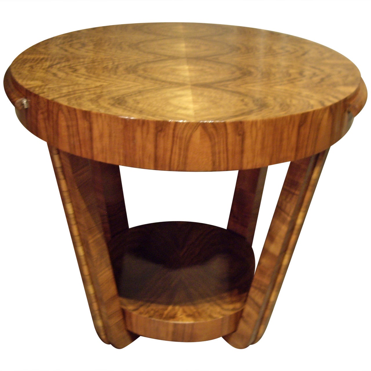 Unusual Round Walnut Art Deco Table