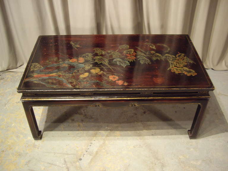 Beautiful hand painted lacquered chinoiserie coffee table.