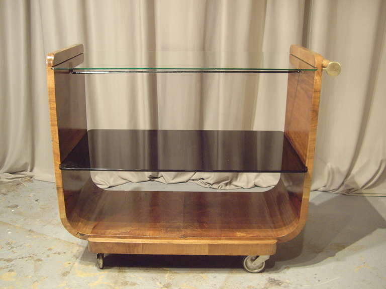 Art Deco Walnut Bar Cart In Good Condition In New Orleans, LA