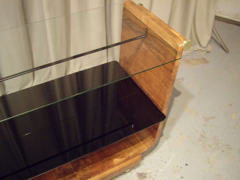 Glass Art Deco Walnut Bar Cart