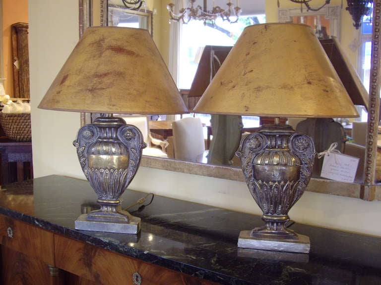 Pair Of Repousse' Brass Urn Lamps