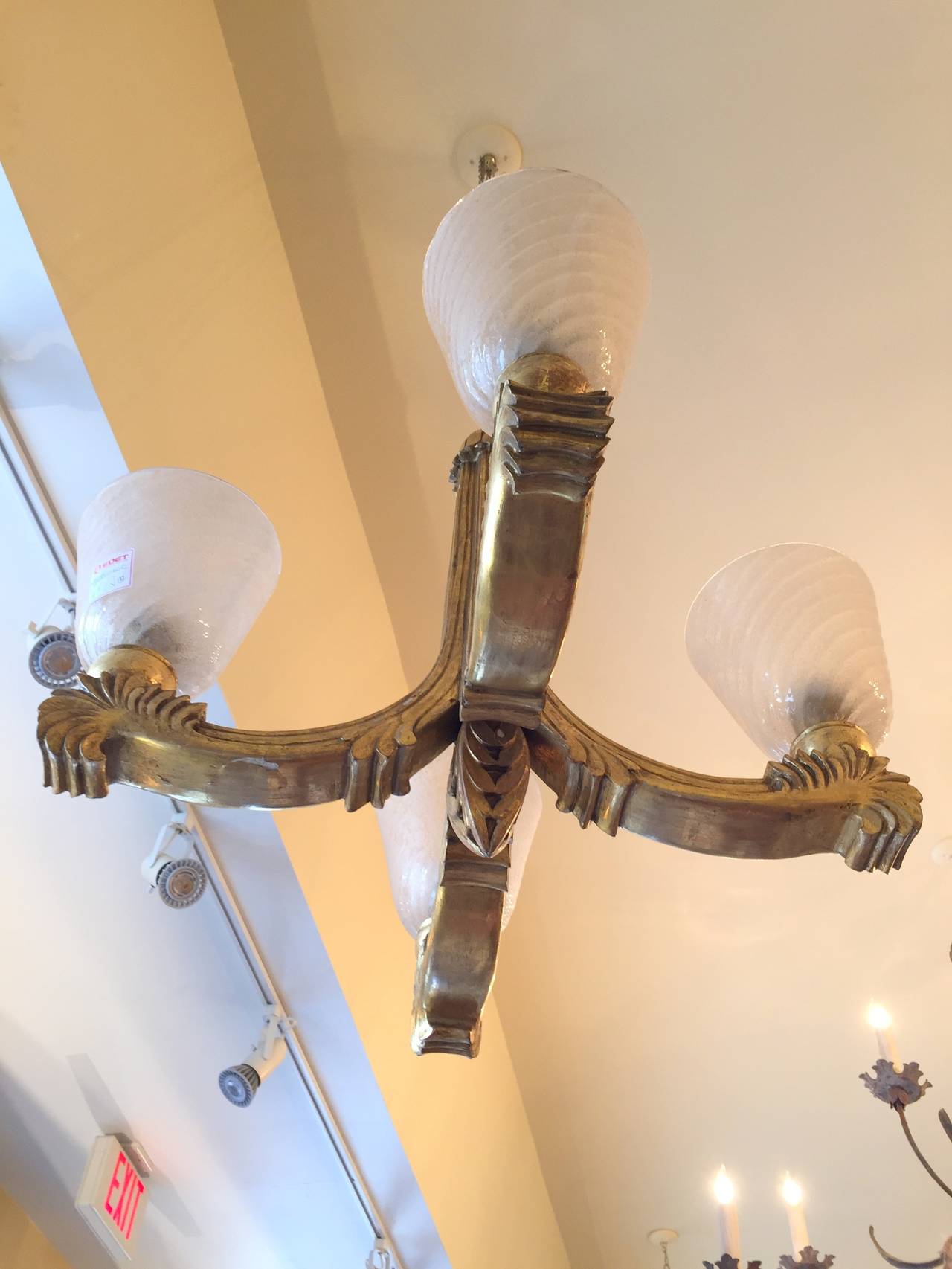 Art Deco Wood Carved Gilt Chandelier In Good Condition In New Orleans, LA