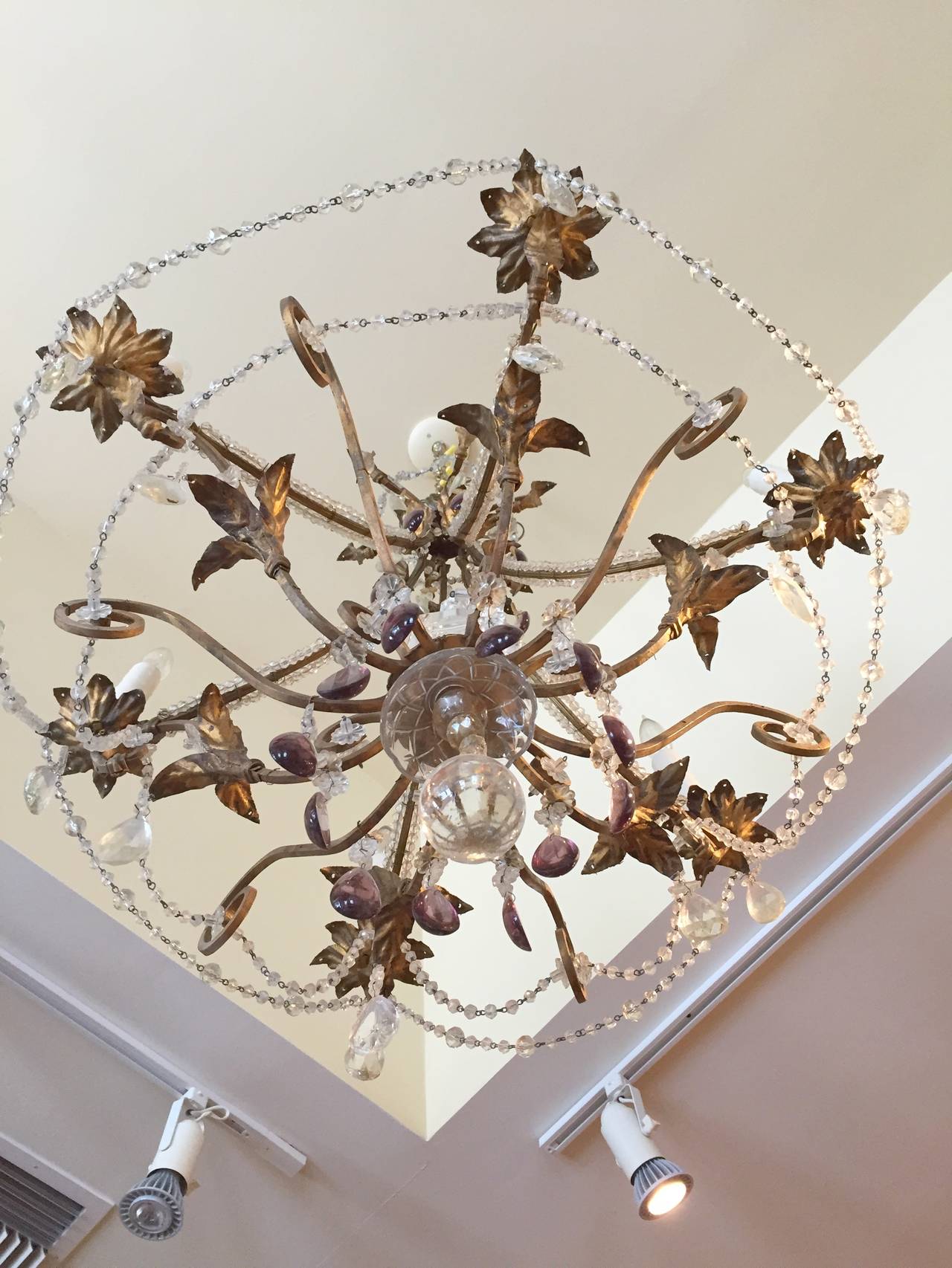 19th Century Italian Gilt Iron, Tole and Crystal Chandelier For Sale 3