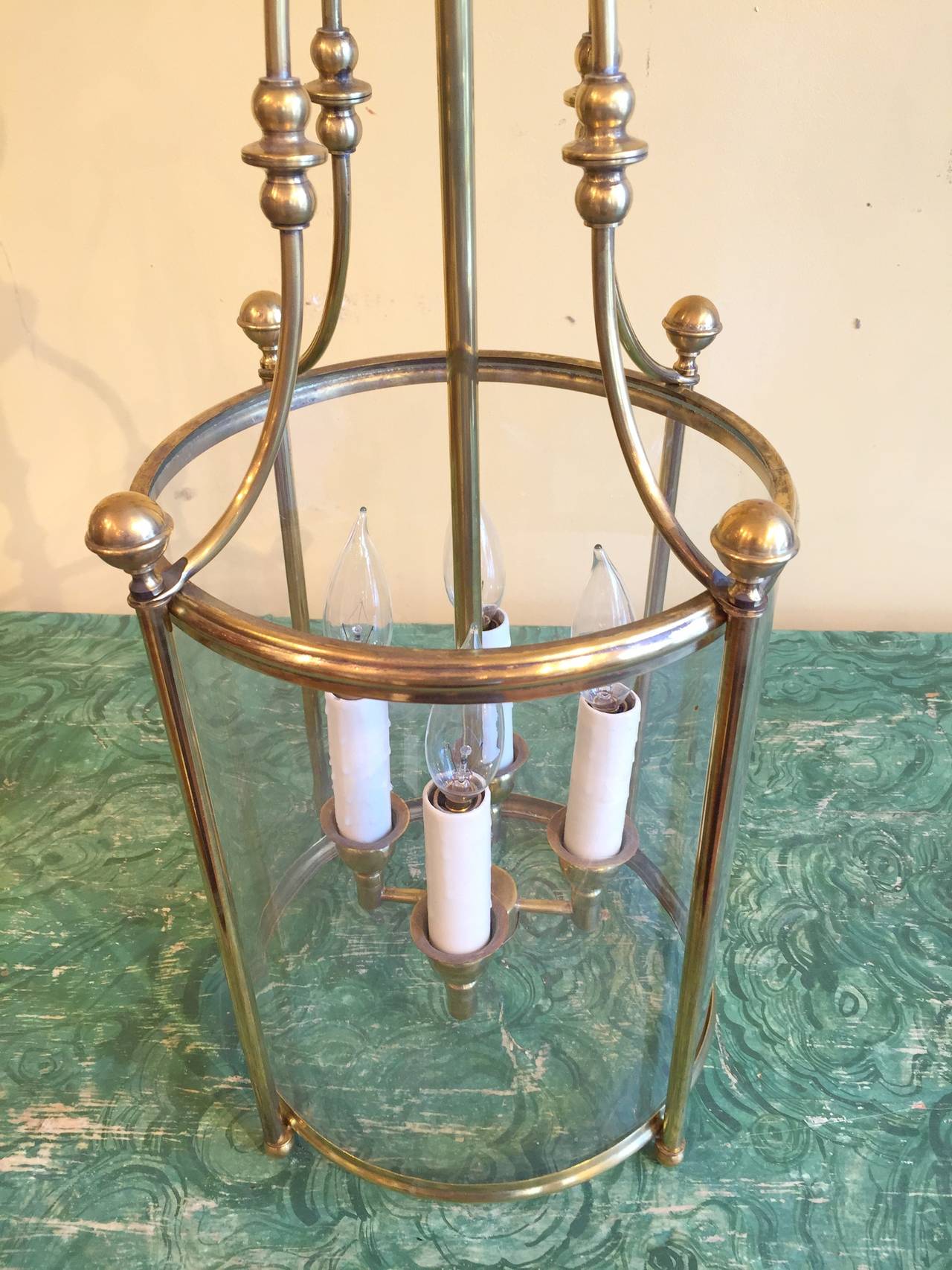 Very nice wired for U.S. brass vintage French 4 light circular pendant fixture.