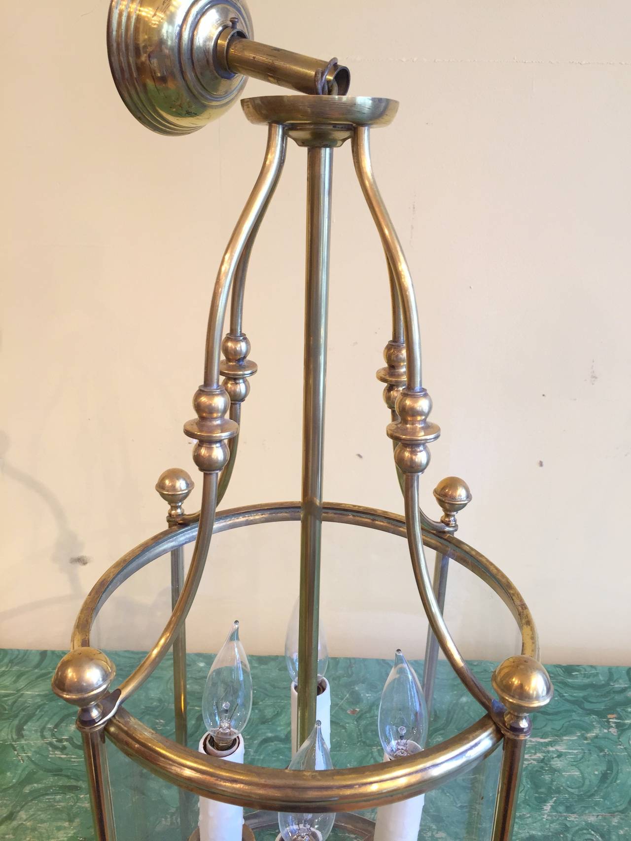 Vintage French Brass Circular Four-Light Lantern In Good Condition For Sale In New Orleans, LA