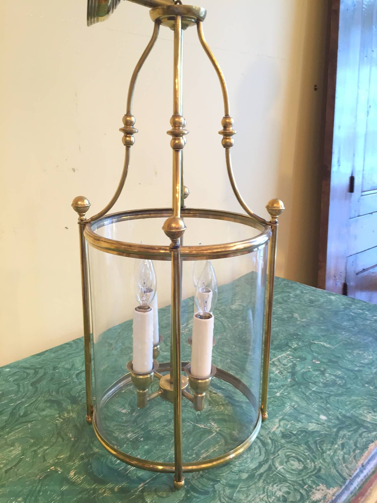 Vintage French Brass Circular Four-Light Lantern For Sale 1