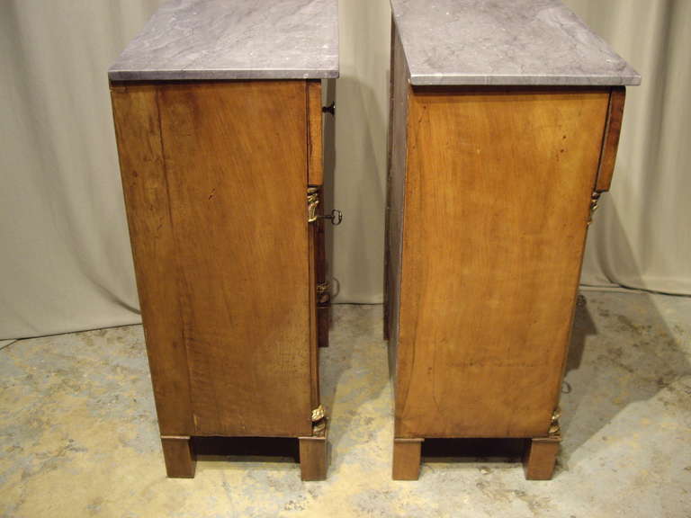 19th Century Pair of Second Empire French side cabinets w/ marble tops For Sale