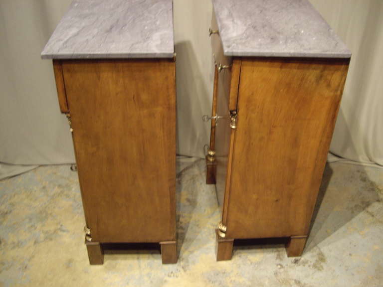 Walnut Pair of Second Empire French side cabinets w/ marble tops For Sale
