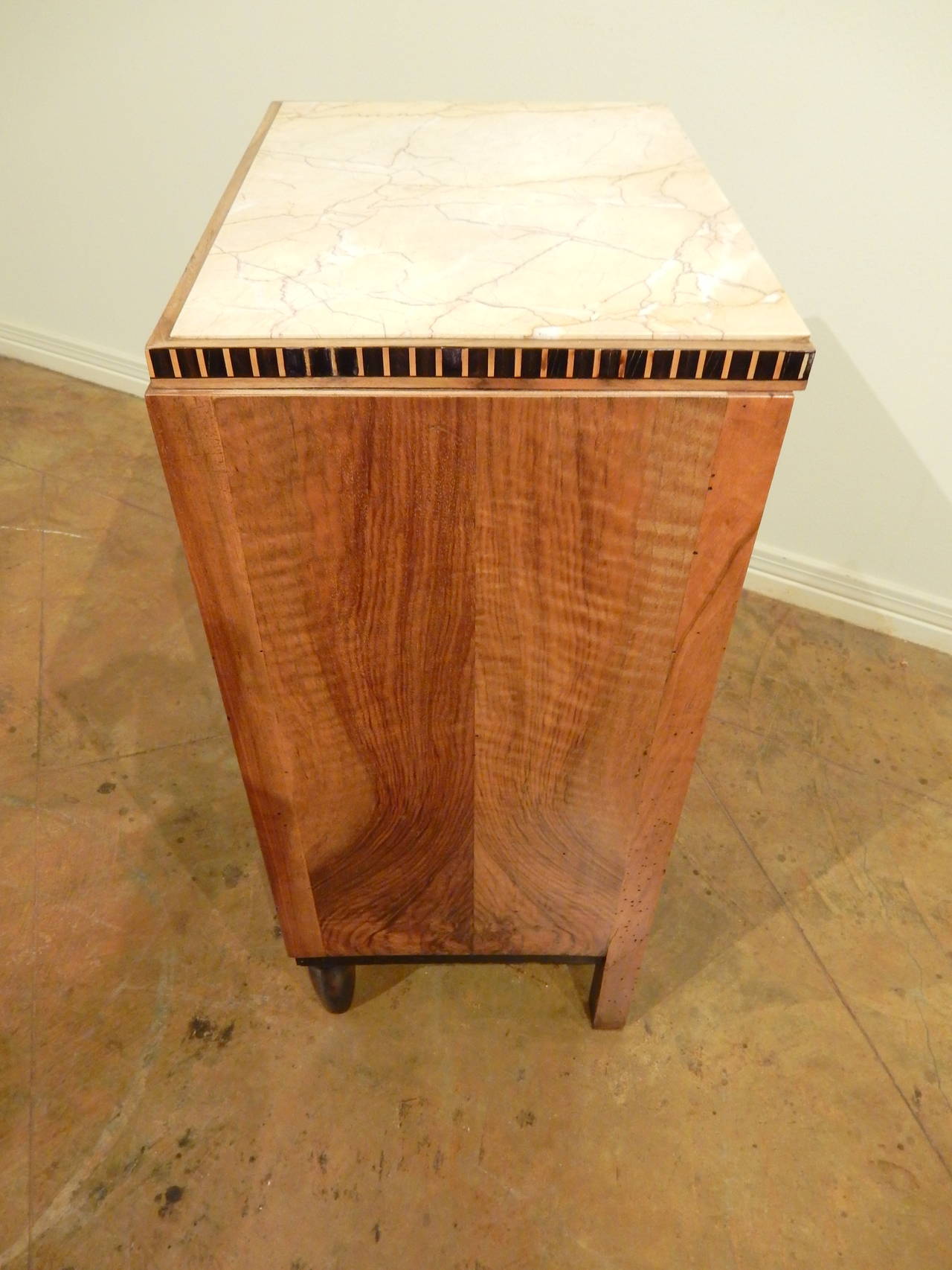 French Art Deco Inlaid Side Table with Marble Top For Sale