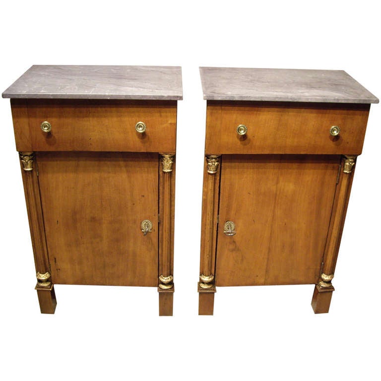 Pair of Second Empire French side cabinets w/ marble tops For Sale