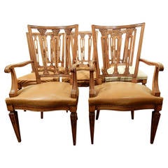Eight Walnut 19th Century Italian Dining Chairs