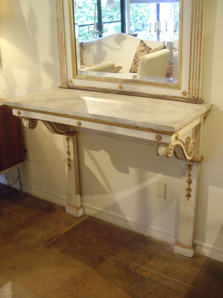 Painted 19th c. Italian painted neo-classical style console and mirror For Sale