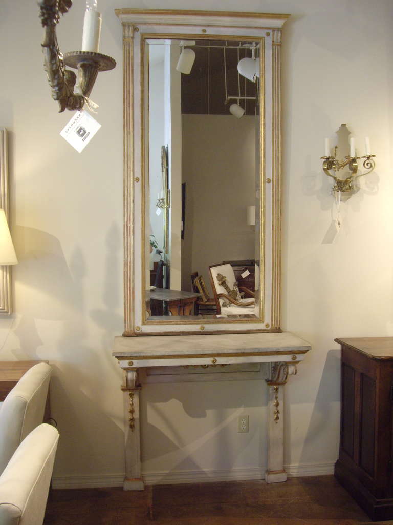 Neoclassical 19th c. Italian painted neo-classical style console and mirror For Sale