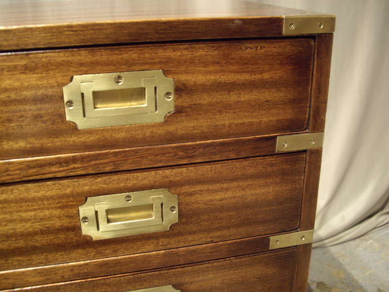Brass Small English Mahogany Military Style Chest For Sale