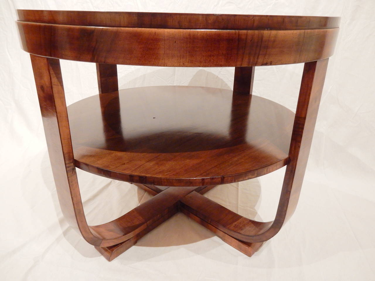 French Round Art Deco Walnut Table