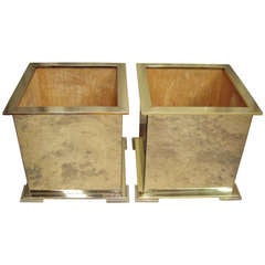 Pair Vintage Mirrored and Brass Planters Pair Vintage Mirrored and Brass Planters