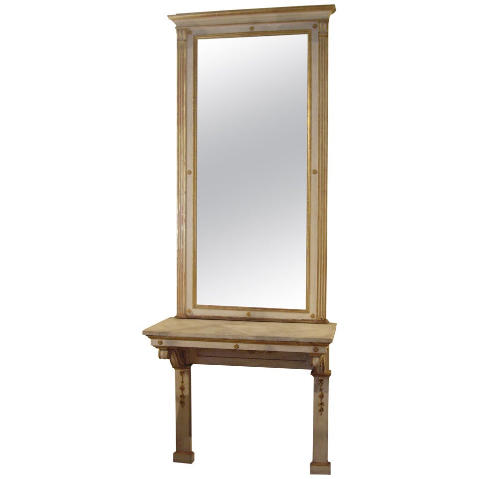19th c. Italian painted neo-classical style console and mirror For Sale