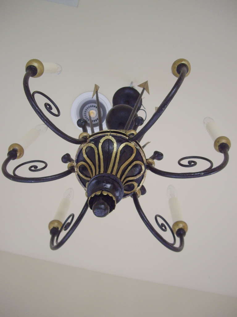 Metal French Empire Style, Six Light Chandelier For Sale