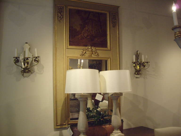 Pair of Quality Three Light French Brass and Mirror Sconces For Sale 4