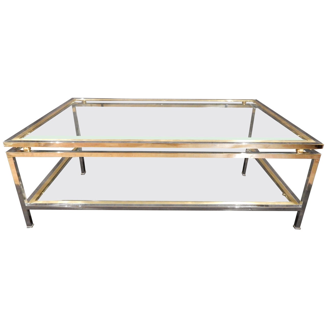 Quality Brass and Chrome Mid-Century French Coffee Table