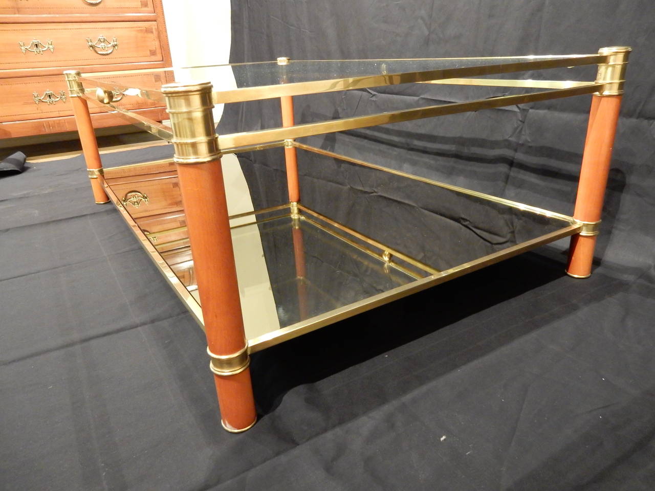 Quality Vintage French 1960s Brass and Wood Coffee Table