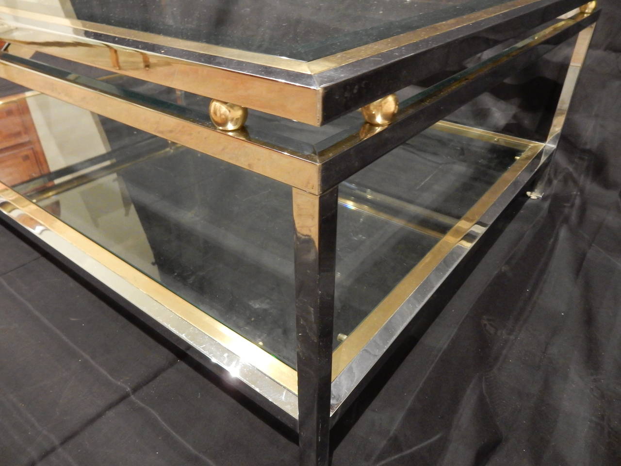 20th Century Quality Brass and Chrome Mid-Century French Coffee Table
