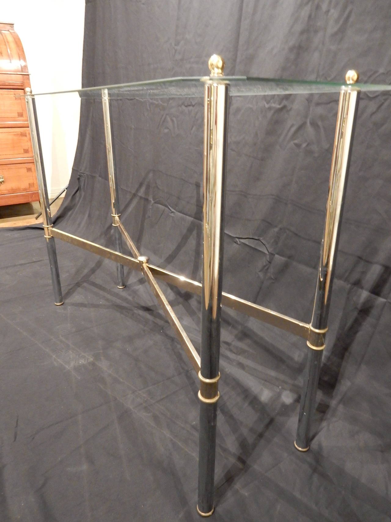 French Mid-Century Chrome and Glass Console For Sale