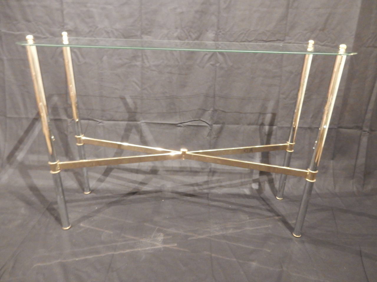 Very nice French chrome and beveled glass top console.