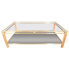 Quality Vintage French 1960s Brass and Wood Coffee Table