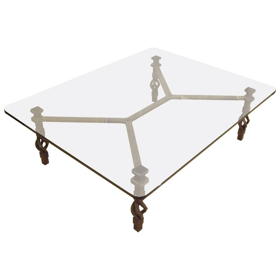 Vintage Italian Wrought Iron and Glass Coffee Table