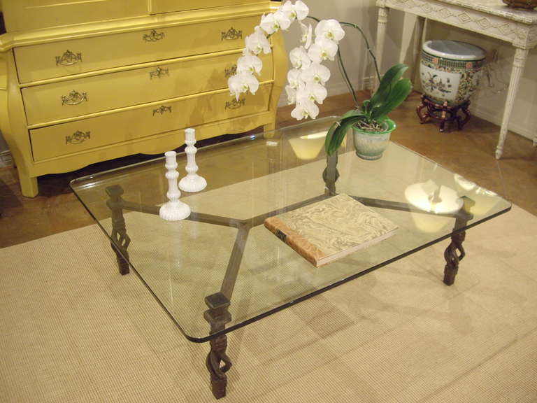 Vintage Italian Wrought Iron and Glass Coffee Table 3