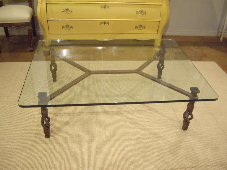 Vintage Italian Wrought Iron and Glass Coffee Table In Excellent Condition In New Orleans, LA
