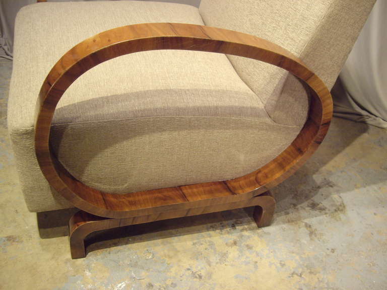 Mid-20th Century Pair of Art Deco Walnut Armchairs