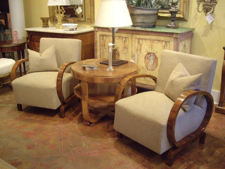 French Pair of Art Deco Walnut Armchairs