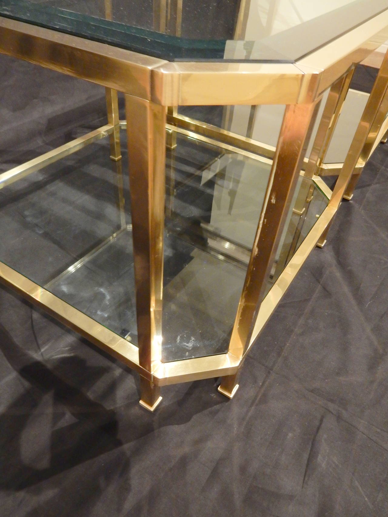 20th Century Pair of Quality French Brass Coffee Tables For Sale